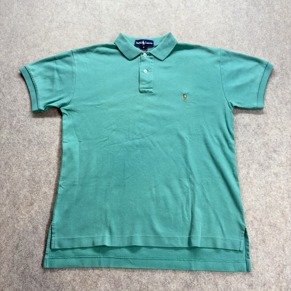 Ralph Lauren Mens Small Golf Polo Teal Green Flesh Pony 100% Cotton Short Sleeve